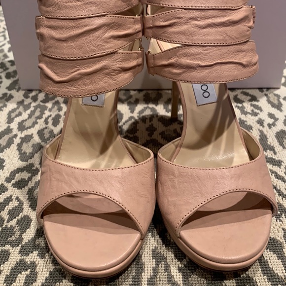 HOST PIC RARE JIMMY CHOO OYSTER POWDER PINK LEATHER PLATFORM SANDALS SIZE US 8 - Picture 5 of 12